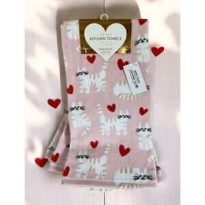 NWT En Vogue Cat Lover Valentine Love Heart Kitten Kitchen 2 Piece Towel Set